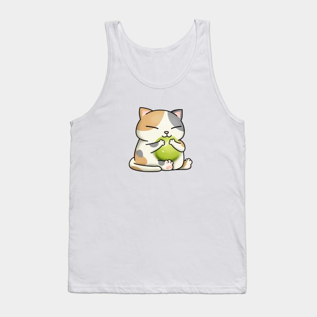 Chubby Cat Green Dango Tank Top by Takeda_Art